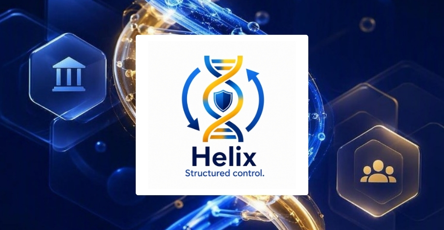 Helix logo with helix background behind it